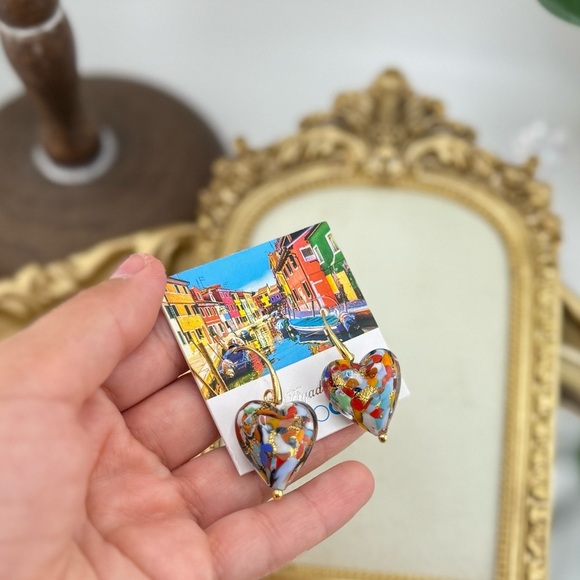 Authentic Murano Glass Heart Shaped Earrings - Picture 6 of 9